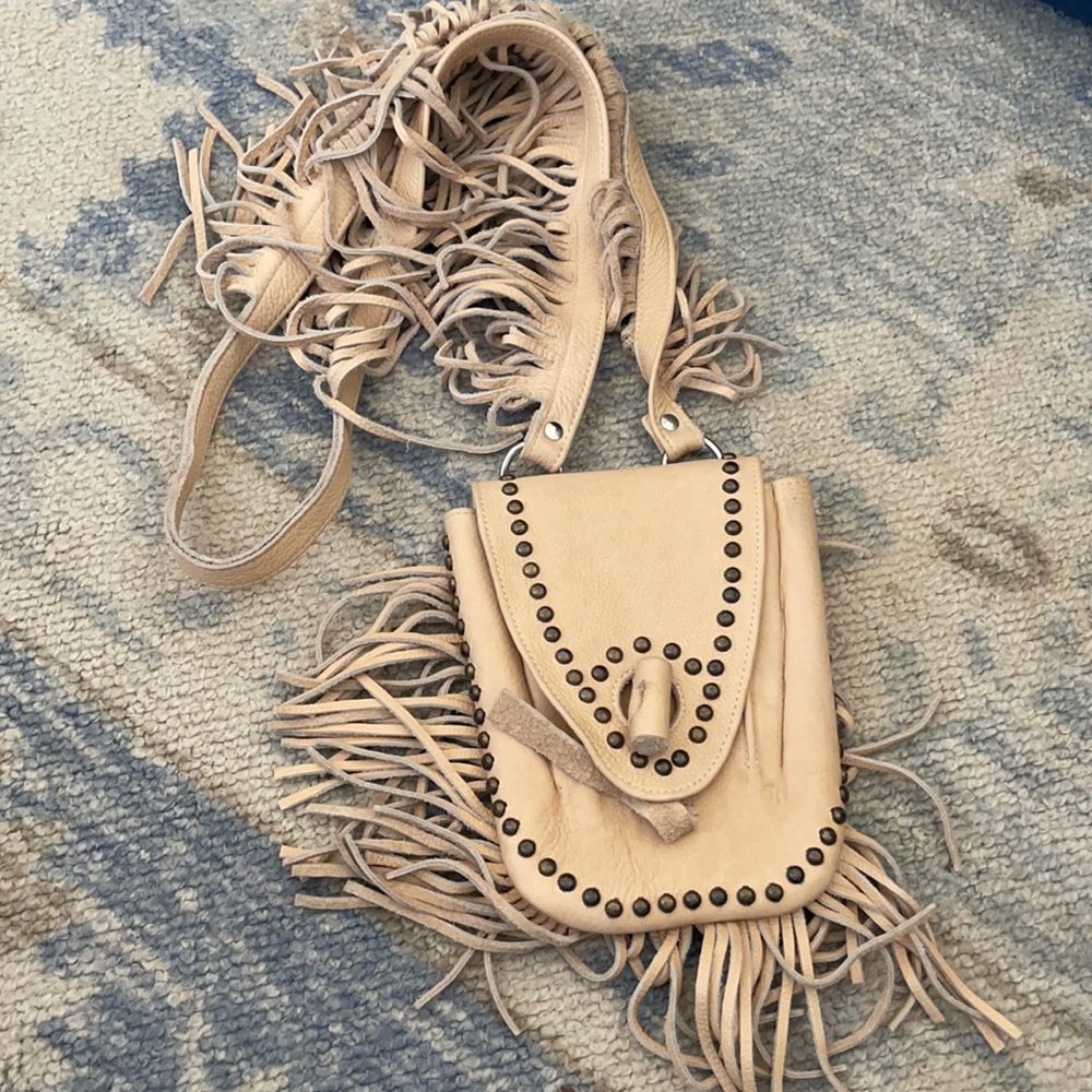 Leather fringe crossbody purse